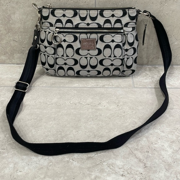 Coach Handbags - Coach Poppy Signature Black and Silver Crossbody Purse